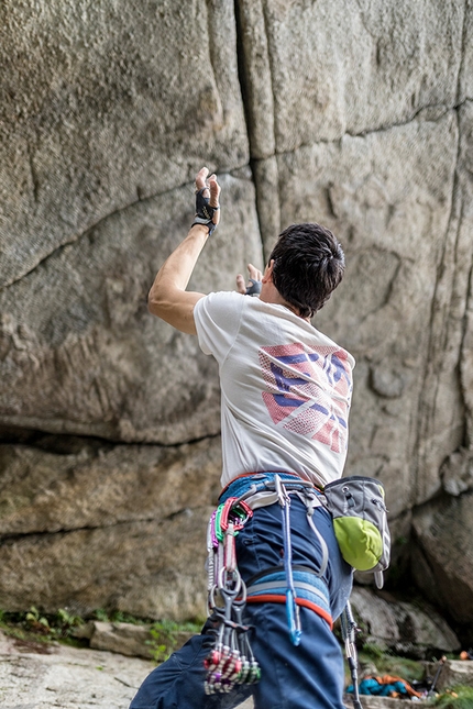 Michele Caminati, Greenspit, Valle Orco - Michele Caminati preparing to climb Greenspit in Valle dell'Orco, Italy