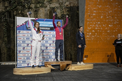 European Climbing Championships 2019 Lead and Speed - 2 Mariia Krasavina 1 Aleksandra Miroslaw 3 Anouck Jaubert at Edinburgh, European Climbing Championships 2019 Lead and Speed