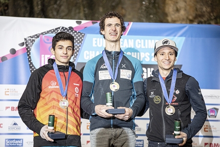 European Climbing Championships 2019 Lead and Speed - 2 Alberto Ginés López 1 Adam Ondra 3 Sascha Lehmann at Edinburgh, European Climbing Championships 2019 Lead and Speed