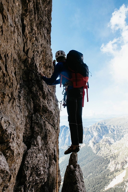 Torri del Vajolet, Catinaccio, Dolomiti - L'apertura di Dos Cervezas alla Torre Delago, Torri del Vajolet, Catinaccio (Johannes Egger, Stefan Plank, Paul Mair, Max Renner, 2019)