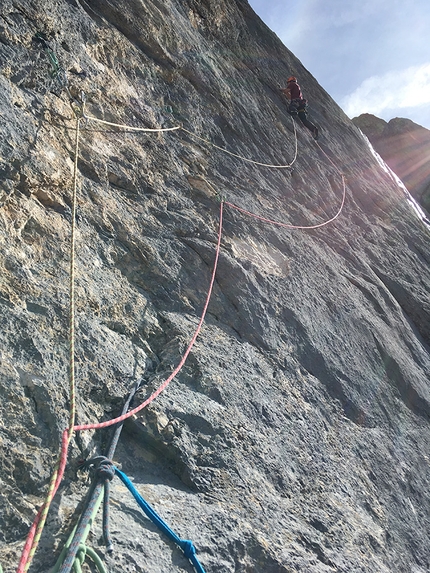 Piz de Lavarella, Dolomites - Lavarella west Face, Dolomites: Tobias Engl and Florian Huber making the first ascent of Dolasilla