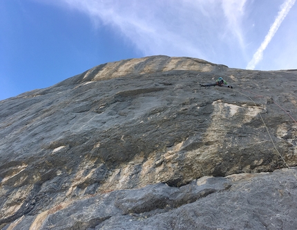 Piz de Lavarella, Dolomites - Lavarella west Face, Dolomites: Tobias Engl and Florian Huber making the first ascent of Dolasilla