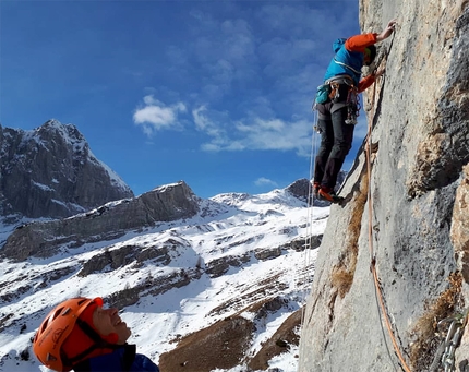 Dolomiti di Brenta, Rolando Larcher, Yurka Libera, Cima Sparavieri - Dolomiti di Brenta: tentativo di prima libera di Yurka Libera alla Cima Sparavieri (Luca Giupponi, Fabio Leoni, Rolando Larcher 30/12/2018)