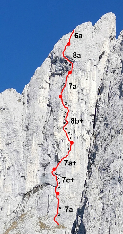 Alex Huber, Wilder Kaiser - Il tracciato di Koasabluad alla Maukspitze nel Wilder Kaiser, Austria, aperta e liberata da Alex Huber e Guido Unterwurzacher