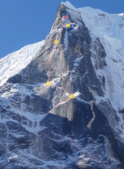 Tengkangpoche Nepal, Juho Knuuttila, Quentin Roberts - The North Pillar of Tengkangpoche (Teng Kang Poche) in Nepal and the line attempted alpine style by Juho Knuuttila and Quentin Roberts from 11-16/10/2019