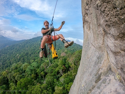 Tioman Island, Dragon Horns, Malaysia - David Kaszlikowski making the first ascent of Blood, Sweat and Fear on Mystery Wall, Tioman Island, Dragon Horns, Malaysia