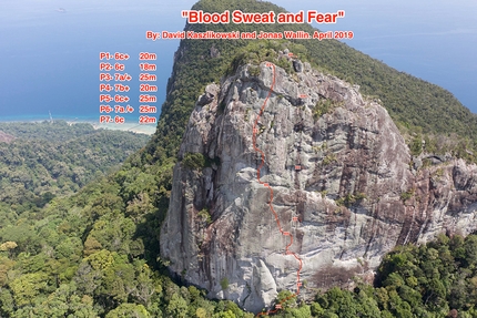 Isola di Tioman, Dragon Horns, Malesia - Mystery Wall, Dragon Horns, Isola di Tioman in Malesia e la via Blood, Sweat and Fear (7b+, David Kaszlikowski, Jonas Wallin 2019)