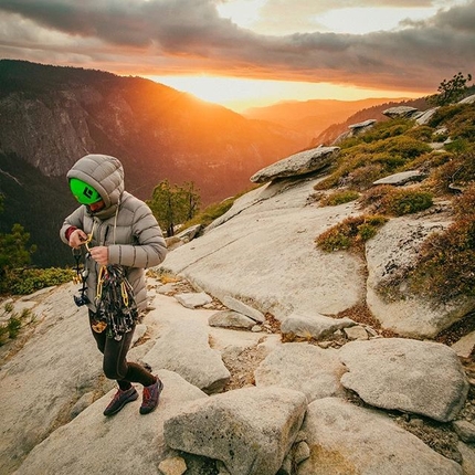 The Nose El Capitan Yosemite - Barbara Zangerl on the summit of The Nose, El Capitan, Yosemite after having climbed the route free over a period of 6 days in autumn 2019 with Jacopo Larcher