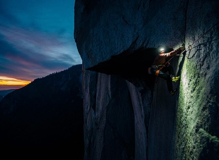 The Nose El Capitan Yosemite - Barbara Zangerl working The Great Roof pitch of The Nose, El Capitan, Yosemite