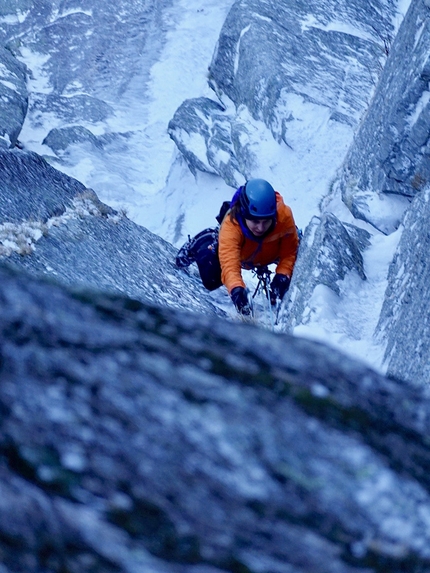 Val Bregaglia, Switzerland - Natascha Knecht making the first ascent of Un poco Mondo up Al Balzet, Val Bregaglia, Switzerland, with Marcel Schenk (14/12/2019)