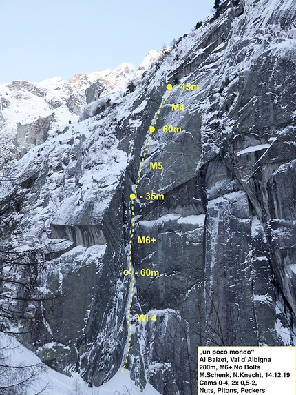 Val Bregaglia, Svizzera - Un poco Mondo su Al Balzet, Val Bregaglia, Svizzera, aperta da Natascha Knecht e Marcel Schenk il 14/12/2019
