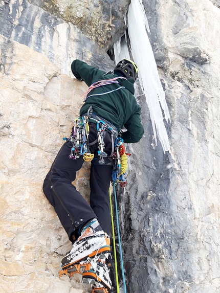 Langental, Dolomites - Simon Messner and Martin Sieberer making the first ascent of Seitensprung in Langental, Dolomites