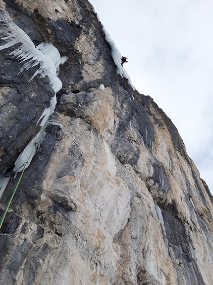 Langental, Dolomites - Simon Messner and Martin Sieberer making the first ascent of Seitensprung in Langental, Dolomites