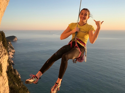 Viola Battistella - Viola Battistella after making the first female ascent of No Siesta 8b at Specchio di Atlantide at Muzzerone, Italy