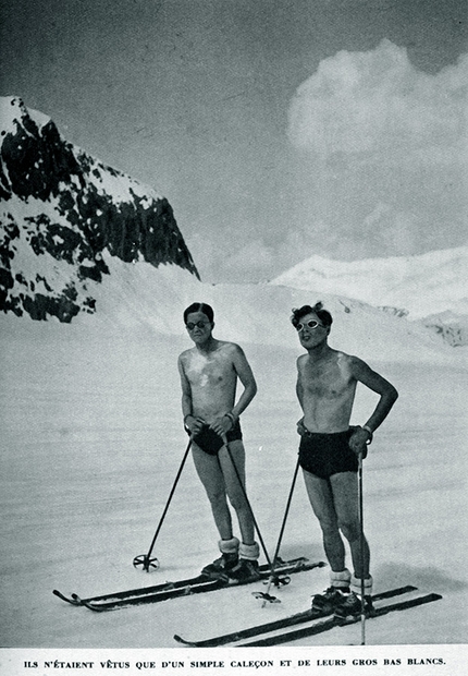 Ski de printemps - Ski de printemps di Jacques Dieterlen: abbigliamento da mare per lo sci di primavera (lo sciatore sulla sinistra della foto è lo scrittore, alpinista e guida alpina Roger Frison-Roche)