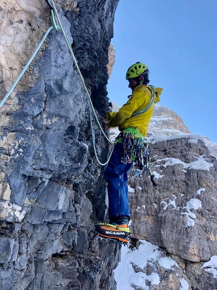 Val Travenanzes Dolomiti - Manuel Baumgartner apre con Christoph Hainz Barba Bianca in Val Travenanzes, Dolomiti (10/01/2019)