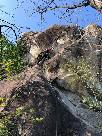 Climbing in Val di Susa - Bolting Monet (6c) at Falesia degli Artisti at Borgone di Susa, Val di Susa