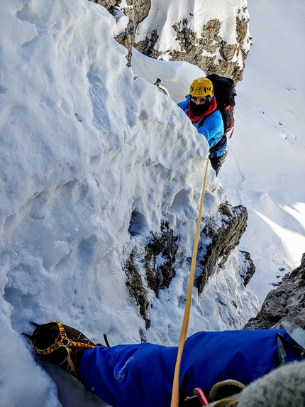 Dente dei Camosci, Alpi Orobie Bergamasche - Via Zero Peones, Avancorpo Dente dei Camosci (Cristian Candiotto, Roberto Tommasetto 01/2020)