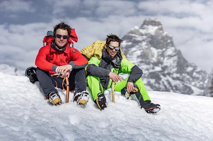Matterhorn Grandes Murailles - Francesco Ratti and François Cazzanelli after the first winter enchainment of Matterhorn Grandes Murailles