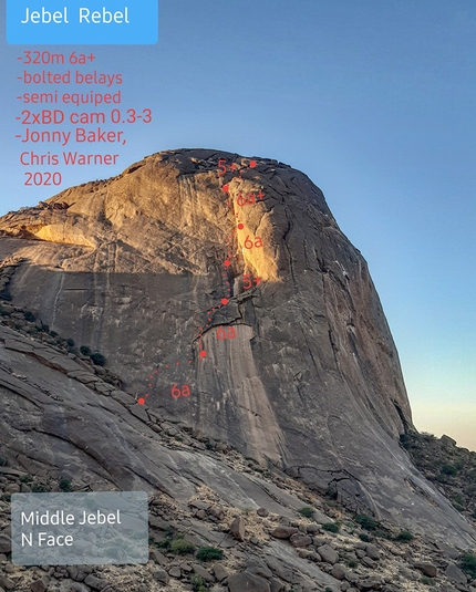 Climbing in Sudan - Climbing around Kassala in Sudan: Middle Jebel north face, Jebel Rebel (Jonny Baker, Chris Warner, 6a+, 320m 01/2020)