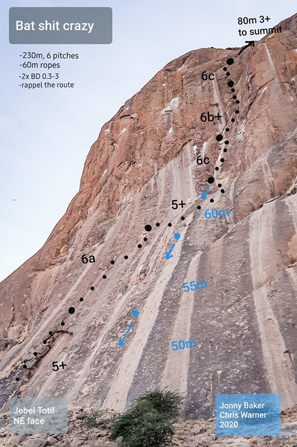 Climbing in Sudan - Climbing around Kassala in Sudan: Jebel Totil NE Face, Bat Shit Crazy (Jonny Baker, Chris Warner,  6c, 230m 01/2020)