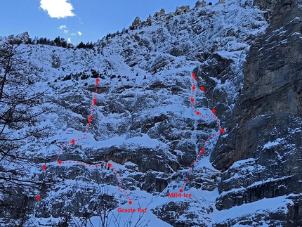 Parete dei Militi - I tracciati della cascate di ghiaccio alla Parete dei Militi