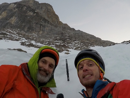 Rochers de Gagnières, Dent du Midi, Chablais Alps - Nicolas Jaquet and Simon Chatelan making the first ascent of Fury Road up Rochers de Gagnières, Chablais Alps, on 25/01/2020