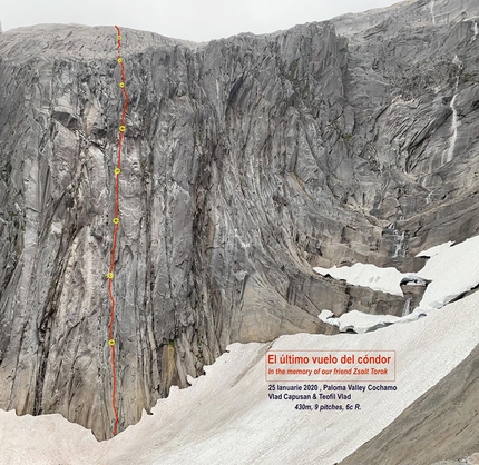 Valle Cochamó Cile - Il tracciato di El ultimo Vuelo del Condor, Valle Cochamó (Vlad Capusan, Teofil Vlad 25/01/2020)