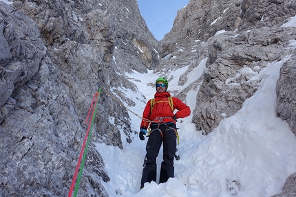 Zsigmondykopf, Elferkofel, Dolomites - Making the first ascent of Zsigmondycouloir on Zsigmondykopf, Elferkofel, Dolomites (Hannes Egarter, Hannes Pfeifhofer 15/01/2020)