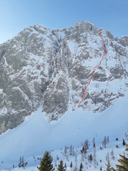 Pizzo di Petto, Alpi Orobie - Il tracciato di Cocoon, Pizzo di Petto, Alpi Orobie (15/01/2020 Giangi Angeloni, Marco Birolini, Ennio Spiranelli)