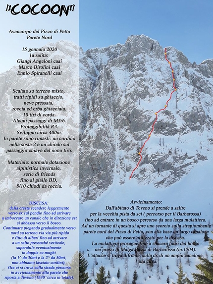 Pizzo di Petto, Alpi Orobie - La relazione di Cocoon, Pizzo di Petto, Alpi Orobie (15/01/2020 Giangi Angeloni, Marco Birolini, Ennio Spiranelli)