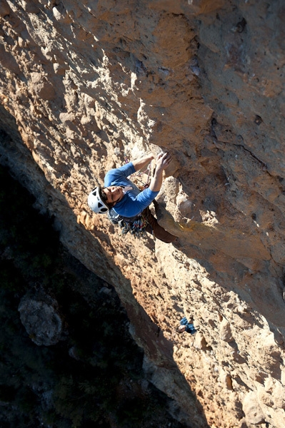 Lleida, Spain - Toni Rosauro on the 2nd pitch of La Directa (6b) Sant Llorenç de Montgai