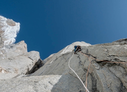 Nicolas Favresse, Sean Villanueva, Cerro Standhardt, Patagonia - Nico Favresse and Sean Villanueva making the first ascent of El Flechazo on Cerro Standhardt in Patagonia. The 850m route breaches difficulties up to 7b, M3, WI5+ and was climbed with two bivouacs in February 2020