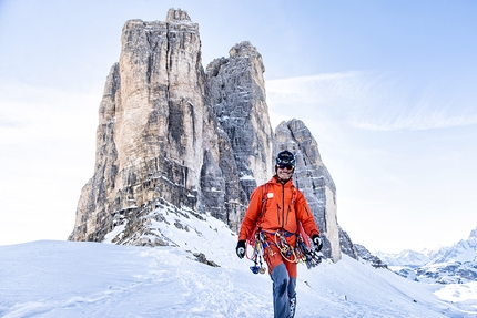 Simon Gietl - Simon Gietl descending after the solo winter enchainment of the Tre Cime di Lavaredo, Dolomites