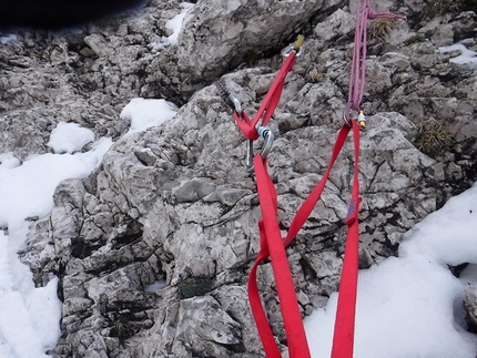 Schiara, Dolomiti Bellunesi - L'apertura di Via Lara, Schiara parete nord, Dolomiti Bellunesi (Franco Benincà, Marino De Colle, Marco Trevisol 02/2020)