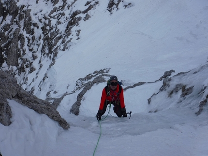 Schiara, Dolomiti Bellunesi - L'apertura di Via Lara, Schiara parete nord, Dolomiti Bellunesi (Franco Benincà, Marino De Colle, Marco Trevisol 02/2020)