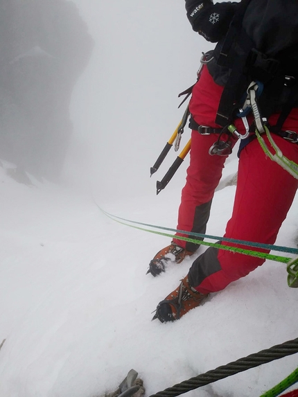 Schiara, Dolomiti Bellunesi - L'apertura di Via Lara, Schiara parete nord, Dolomiti Bellunesi (Franco Benincà, Marino De Colle, Marco Trevisol 02/2020)