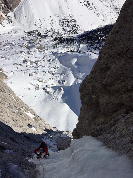 Catinaccio Dolomiti, Florian Leitner, Thomas Mair - Dim-Ice, Catinaccio, Dolomiti: sul terzo tiro di ghiaccio