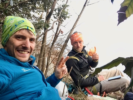 Monte Colodri Arco, Valle del Sarca - Francesco Salvaterra e Marco Pellegrini dopo la prima libera di Magic Trip, Monte Colodri parete sud, Valle del Sarca