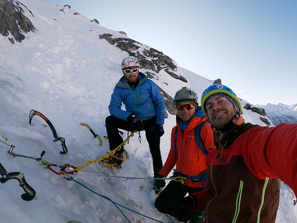 Valle del Braulio, Bormio cascate di ghiaccio  - Matteo Pedergnana, Marco Majori e Luca Salvadori in cima alla Cascata Genepì, Valle del Braulio, Bormio