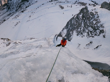 Valle del Braulio, Bormio cascate di ghiaccio  - Marco Majori sul terzo tiro della Cascata Genepì in Valle del Braulio, Bormio