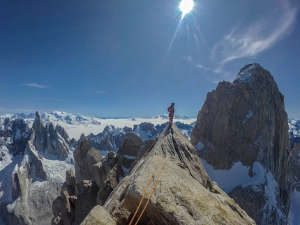 Nicolas Favresse, Sean Villanueva, Aguja Poincenot, Patagonia - Nico Favresse and Sean Villanueva making the first repeat and first free ascent of Historia interminable on Aguja Poincenot in Patagonia