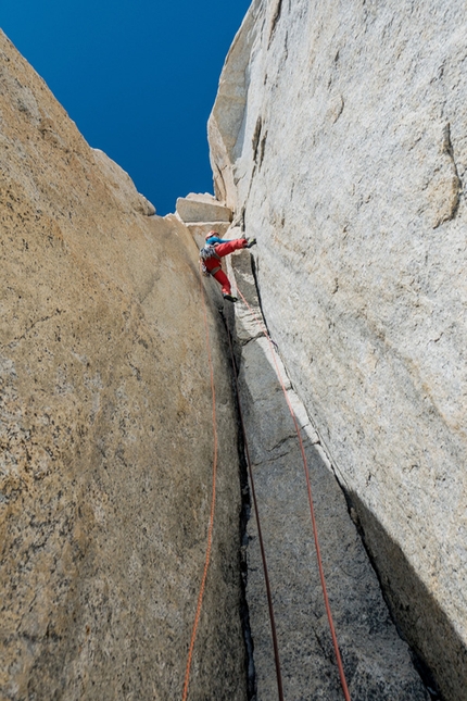 Nicolas Favresse, Sean Villanueva, Aguja Poincenot, Patagonia - Nico Favresse and Sean Villanueva making the first ascent of Beggars Banket on Aguja Poincenot in Patagonia