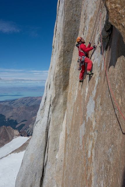 Nicolas Favresse, Sean Villanueva, Aguja Poincenot, Patagonia - Nico Favresse and Sean Villanueva making the first ascent of Beggars Banket on Aguja Poincenot in Patagonia