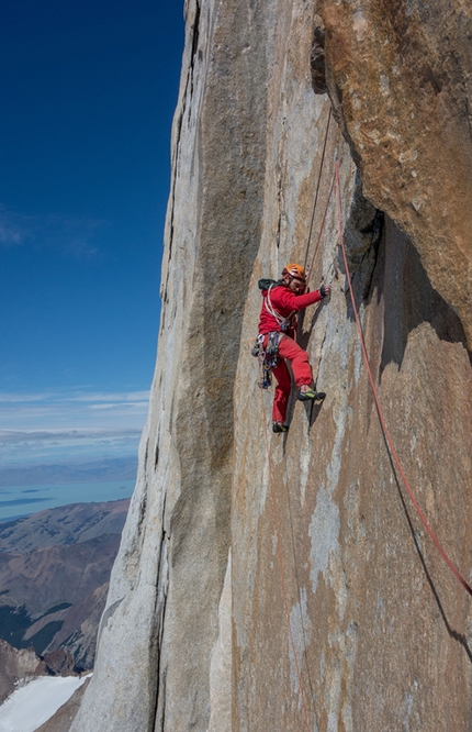 Nicolas Favresse, Sean Villanueva, Aguja Poincenot, Patagonia - Nico Favresse and Sean Villanueva making the first ascent of Beggars Banket on Aguja Poincenot in Patagonia