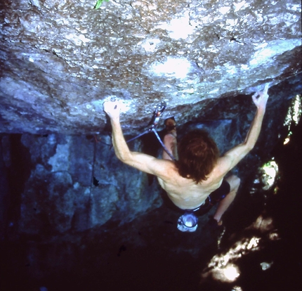 Iker Pou - Iker Pou climbing Action Directe in Frankenjura, Germany in 2000.