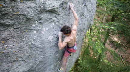 Adam Ondra attempting Becoming, Markus Bock’s Frankenjura extreme