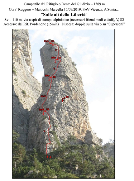 Campanile del Rifugio Pordenone, Dente del Giudizio, Monfalconi, Dolomiti Friulane - Il tracciato di Sulle Ali della Libertà, Campanile del Rifugio Pordenone, Dente del Giudizio, Monfalconi (Ruggero Corà, Marcella Maiocchi, 15/09/2019)