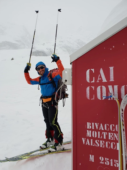 Sentiero Roma in Val Masino in inverno, Thomas Gusmeo - Sentiero Roma, Val Masino: Thomas Gusmeo pronto a partire la mattina del 30 dicembre dal bivacco