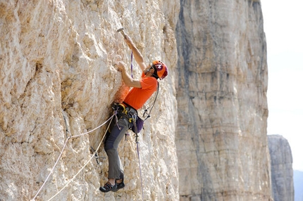 Quo Vadis - Sass dla Crusc - Nicola Tondini climbing Quo Vadis, Sass dla Crusc, Dolomites